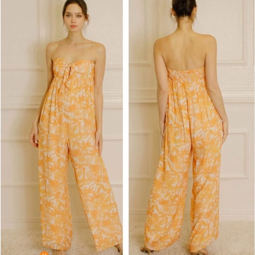 STORIA PALM TREE STRAPLESS JUMPSUIT SIZE LARGE REVOLVE